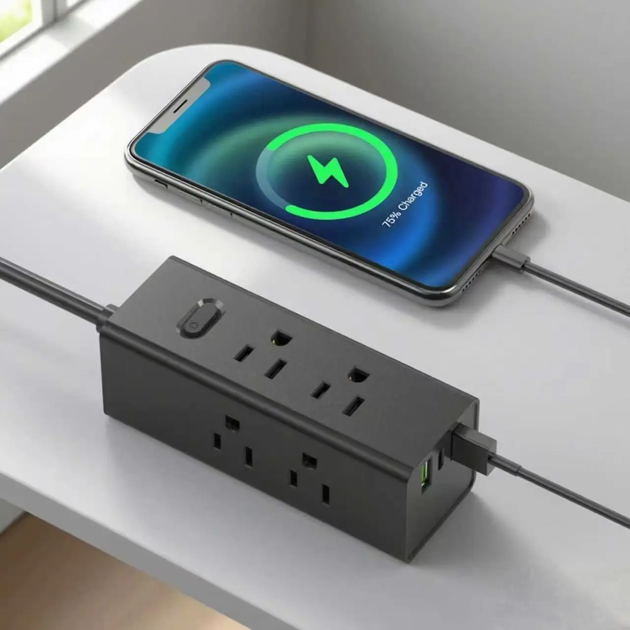 USA toitejuhe koos USB lamepistikuga pikendusjuhtme reisijaga